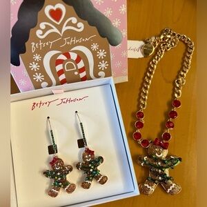 Betsey Johnson Gingerbread Girl earrings and necklace set